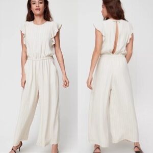 Aritzia Wilfred Fleurette Jumpsuit Striped Cream Beige
